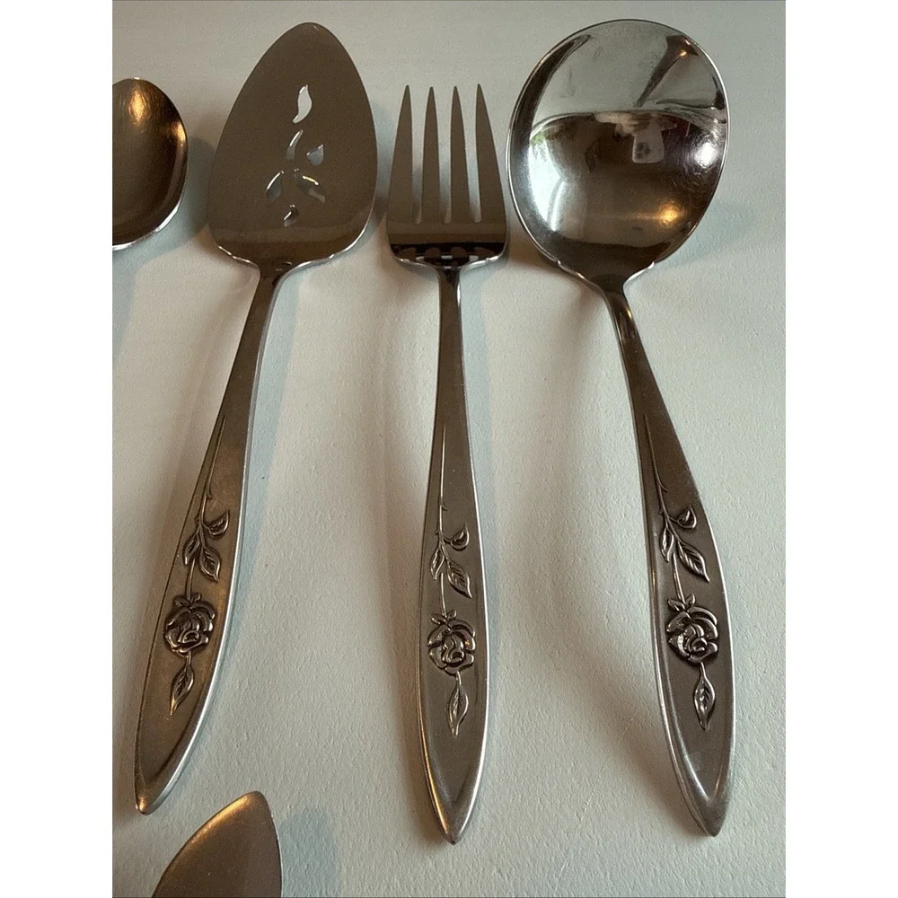 VTG Oneida Community MY ROSE Lot Of 10 Serving Pieces Stainless Flatware Read